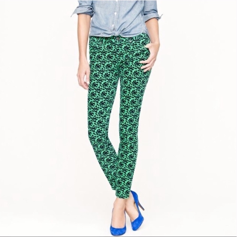 J. Crew Toothpick Green Corduroy Blue Bow Pants